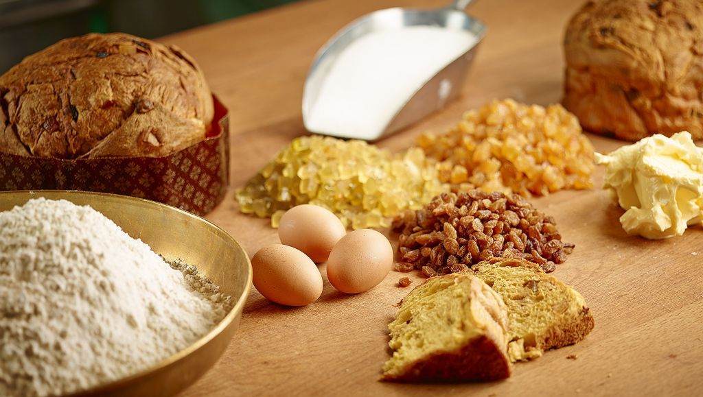 display of ingredients to make panettone